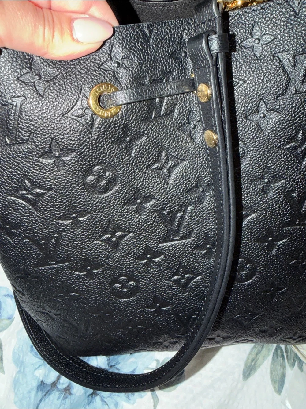 Louis Vuitton Black Embossed Monogram Drawstring Hobo Bag